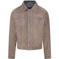 Mens Grey Goat Suede Jeans Jacket Trucker Casual Denim Leather Shirt