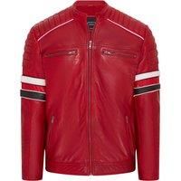 Mens Red Quilted Biker Leather Jacket Racing Jacket