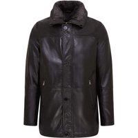 Mens Leather Jacket Trench Coat with Removable Collar Warm Overcoat