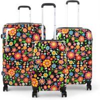 Infinity Leather Expandable Hard Shell Flower 8 Wheels Suitcase Print Luggage in Black | Size: Small