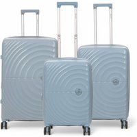 Infinity Leather Expandable Sky Hard Shell 8 Wheels Luggage Cabin Suitcase in Light Blue | Size: Medium