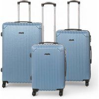 Infinity Leather Hard Shell ABS 8 Wheels Luggage Travel Cabin Suitcase in Blue | Size: Medium