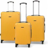 Infinity Leather Hard Shell ABS 8 Wheels Luggage Travel Cabin Suitcase Set in Yellow