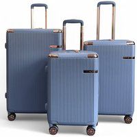 Infinity Leather Expandable Hard Shell 8 Wheels Luggage Travel Cabin Suitcase in Blue | Size: Small