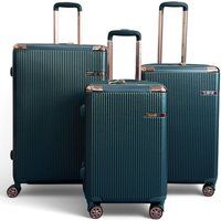 Infinity Leather Expandable Hard Shell 8 Wheels Luggage Travel Cabin Suitcase in Green | Size: Medium