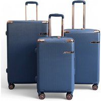 Infinity Leather Expandable Hard Shell 8 Wheels Luggage Travel Cabin Suitcase Set in Navy