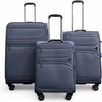 Infinity Leather Lightweight Soft Dual 4 Wheel Cabin Luggage Suitcase in Grey | Size: Medium