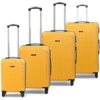 Infinity Leather Hard Shell ABS 8 Wheels Luggage Travel Cabin Suitcase Set in Yellow