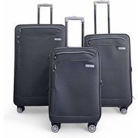 Infinity Leather Lightweight Soft Shell 8 Wheels Luggage Cabin Holiday Suitcase in Black | Size: Small