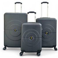 Infinity Leather Robust ABS Hard Shell 8 Wheels Luggage Travel Suitcase Set in Black
