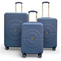Infinity Leather Robust ABS Hard Shell Light 8 Wheels Luggage Travel Suitcase in Blue | Size: Medium