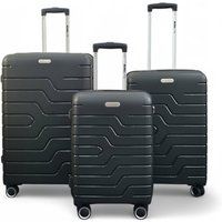 Infinity Leather Hard Shell PP Dual 4 Wheels Luggage Travel Cabin Holiday Suitcase in Black | Size: Large