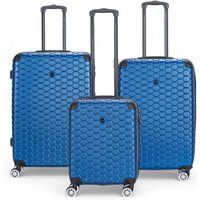 Infinity Leather Hard Shell ABS 8 Wheel Luggage Travel Cabin Holiday Bags Suitcase in Blue | Size: Large