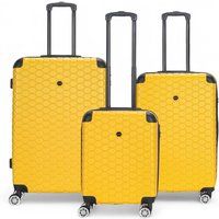 Infinity Leather Hard Shell ABS 8 Wheel Luggage Travel Cabin Holiday Bags Suitcase Set in Yellow