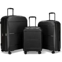 Infinity Leather Expandable Hard Shell PP 8 Wheel Luggage Travel Cabin Holiday Bags Suitcase Set in Black