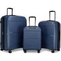 Infinity Leather Expandable Hard Shell PP 8 Wheel Luggage Travel Cabin Holiday Bags Suitcase Set in Blue | Size: Medium