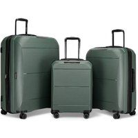 Infinity Leather Expandable Hard Shell PP 8 Wheel Luggage Travel Cabin Holiday Bags Suitcase Set in Green | Size: Medium