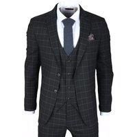 Men's Black Checked 3 Piece Suit Tailored Fit formal Wedding