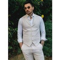 Men's Summer Suit Waistcoat Trousers Linen Formal Cream Beige Outdoor Wedding