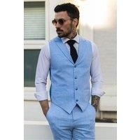 Men's Summer Suit Waistcoat Trousers Linen Formal Blue Outdoor Wedding