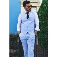 Men's Summer Suit Waistcoat Trousers Linen Formal Light Blue Outdoor Wedding