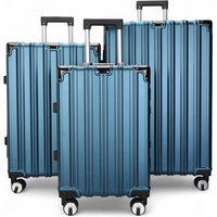 Infinity Leather Hardshell Suitcase Set Robust 8 Wheel Luggage Cabin Case Bag in Blue