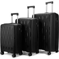Infinity Leather Hard Shell Strong Suitcase Set 8 Wheel Cabin TSA Luggage Case Holiday Travel in Black