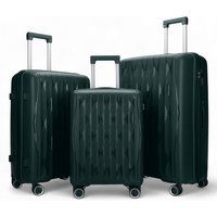 Infinity Leather Hard Shell Strong Suitcase Set 8 Wheel Cabin TSA Luggage Case Holiday Travel in Green