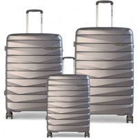 Infinity Leather Hard Shell TSA Smoke Strong Suitcase 8 Wheel Cabin Luggage Holiday Travel Case in Grey | Size: Large