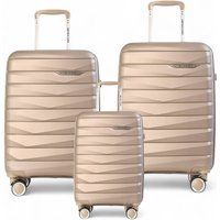 Infinity Leather Hard Shell TSA Smoke Strong Suitcase 8 Wheel Cabin Luggage Holiday Travel Case in Beige | Size: Medium
