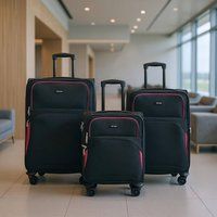 Infinity Leather Expandable Soft 8 Wheel Lightweight Suitcase Luggage Travel Bags Set of 3 in Black