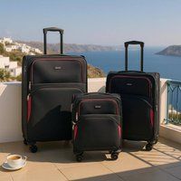 Infinity Leather Expandable Soft 8 Wheel Lightweight Suitcase Luggage Travel Bags in Black | Size: Medium