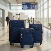 Infinity Leather Expandable Soft 8 Wheel Lightweight Suitcase Luggage Travel Bags Set of 3 in Blue