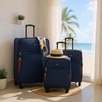 Infinity Leather Expandable Soft 8 Wheel Lightweight Suitcase Luggage Travel Bags in Blue | Size: Large
