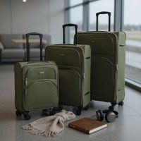 Infinity Leather Expandable Soft 8 Wheel Lightweight Suitcase Luggage Travel Bags Set of 3 in Green
