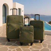 Infinity Leather Expandable Soft 8 Wheel Lightweight Suitcase Luggage Travel Bags in Green | Size: Small