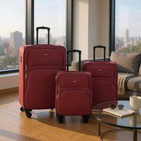 Infinity Leather Expandable Soft 8 Wheel Lightweight Suitcase Luggage Travel Bags in Red | Size: Large