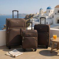 Infinity Leather Expandable Soft 8 Wheel Lightweight Suitcase Luggage Travel Bags Set of 3 in Brown