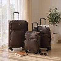 Infinity Leather Expandable Soft 8 Wheel Lightweight Suitcase Luggage Travel Bags in Brown | Size: Small