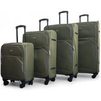 Infinity Leather Expandable Soft 8 Wheel Lightweight Suitcase Luggage Travel Bags Set of 4 in Green