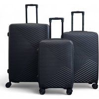 Infinity Leather Hardshell Suitcase Robust 8 Wheel Luggage Cabin Case Bag Set in Black