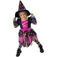 Blues Group Girls/' Mix Mashed Witch Costume – Colourful Halloween Fancy Dress Outfit with Dress, Hat & Tights – 4-6 Years