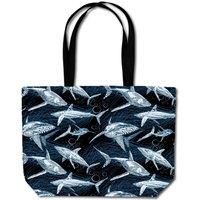 Warren Reed - Designer Hand Drawn Shark Pattern Beach Shopper Tote Bag in Blue