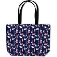 Warren Reed - Designer Hand Drawn Wild Flowers Beach Shopper Tote Bag in Blue