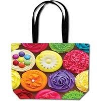 Warren Reed - Designer Bright Colourful Cupcakes Beach Shopper Tote Bag in Yellow