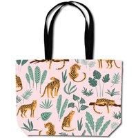 Warren Reed - Designer Hand Drawn Leopards Beach Shopper Tote Bag in Pink