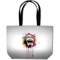 Warren Reed - Designer Coloured Splashart Crazy Monkey Face Beach Shopper Tote Bag in Red