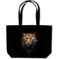 Warren Reed - Designer Splashart Leopard Face Beach Shopper Tote Bag in Brown
