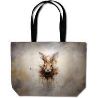 Warren Reed - Designer Watercolour Hare Face Beach Shopper Tote Bag in Brown