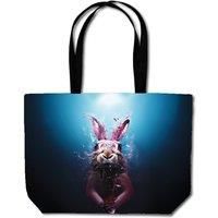Warren Reed - Designer Rabbit Face Splashart Beach Shopper Tote Bag in Blue